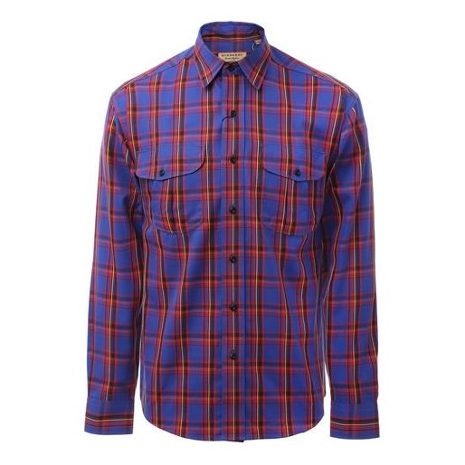 Men's Burberry Plaid Long Sleeves Shirt Blue Red Plaid 80031411