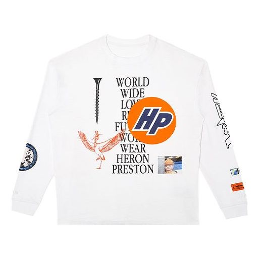 Men's HERON PRESTON Logo Pattern Printing Long Sleeves Pullover White HMAB015F20JER0020110