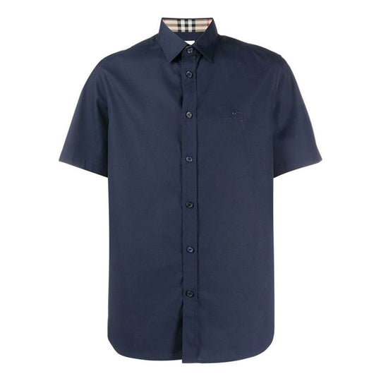 Men's Burberry Casual Shirt Short Sleeve Navy Blue 80257651