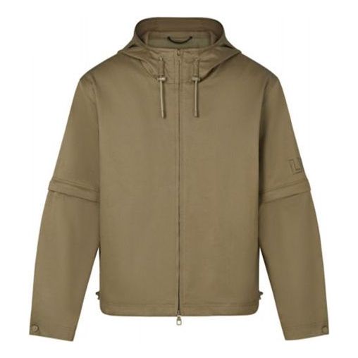 Men's LOUIS VUITTON SS21 Logo Long Sleeves Zipper Reversible Hooded Jacket Military Green HLB31EET4246