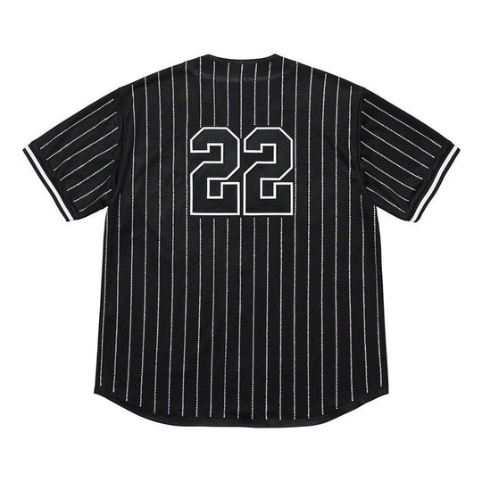 Supreme SS22 Week 16 Baseball Jersey 'Rhinestone Stripe Black' SUP-SS22-920