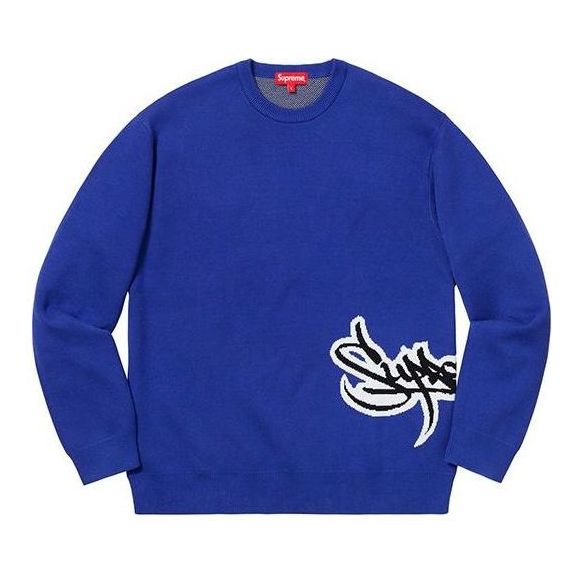Supreme SS19 Tag Logo Sweater Royal Logo Sweater 'Blue' SUP-SS19-151