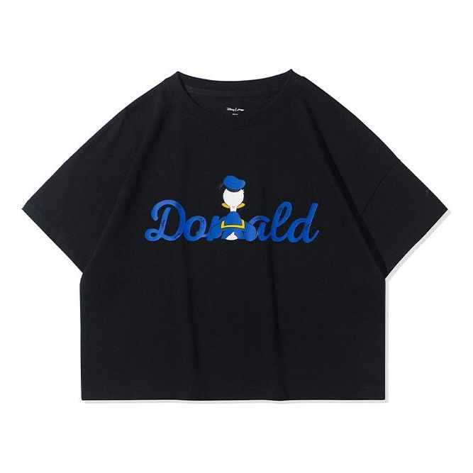 Li-Ning x Disney Crossover Donald Duck Alphabet Printing Round Neck Short Sleeve Black AHSR542-3