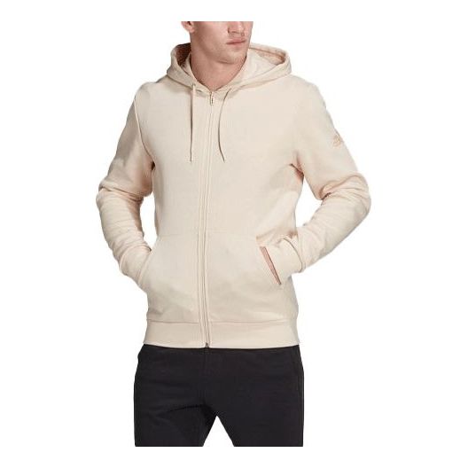 Men's adidas Logo Printing Zipper Hooded Jacket Hemp Color EB5273