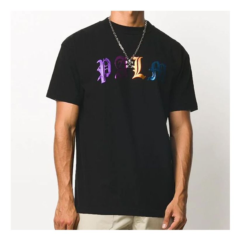 Men's PALM ANGELS Logo Printing Short Sleeve Black PMAA001E20JER0071084