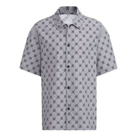 Men's adidas neo Pattern Full Print Athleisure Casual Sports Short Sleeve Shirt Gray IB5858