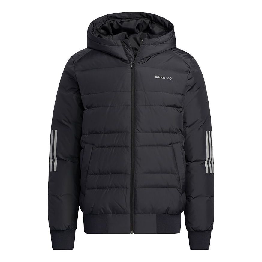 adidas neo M Dwn 3S Puf Jk Metallic Sports Hooded Down Jacket Black H45283