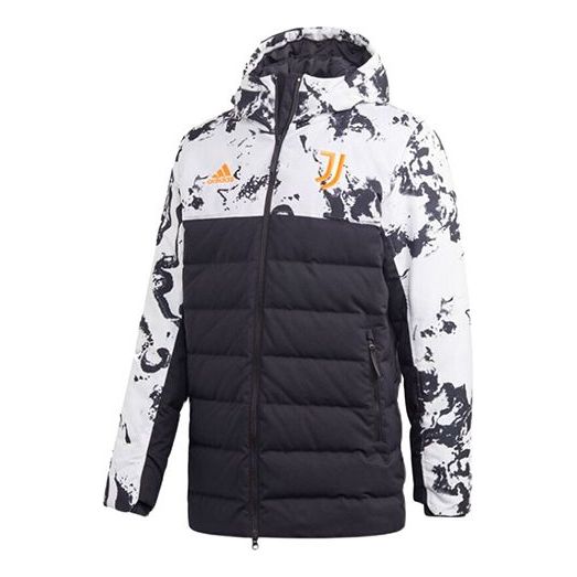 جاكيت adidas Juventus Soccer/Football Sports Colorblock مزود بغطاء رأس أسود وأبيض Colorblock FR4213