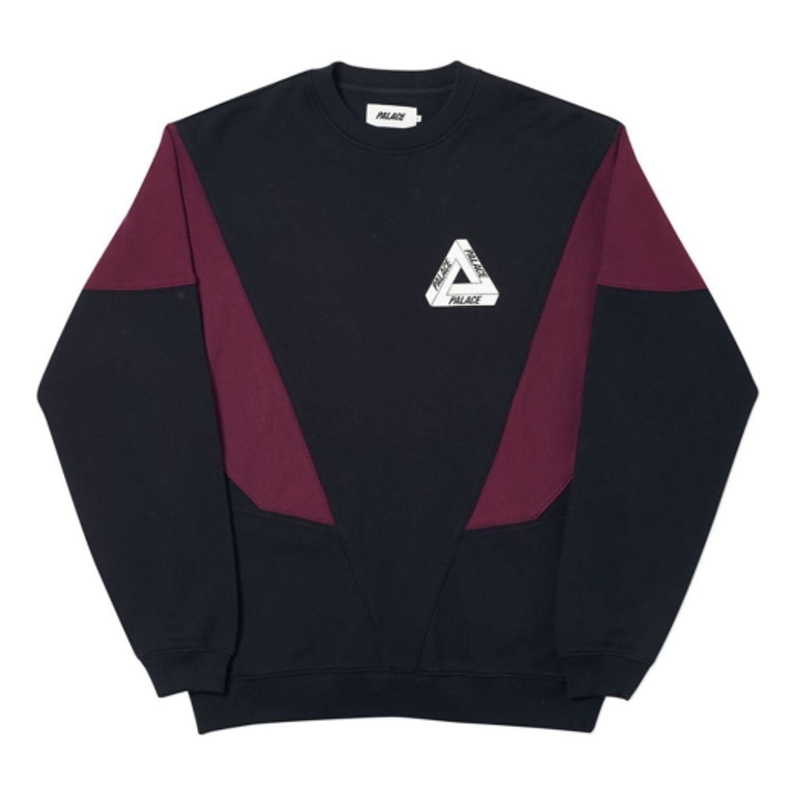 PALACE Droppeth Crew Black/Burgundy Logo Printing Colorblock Long Sleeves Unisex Black P18FW182