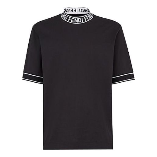 Men's FENDI Cotton High Collar Short Sleeve Black FY1040ACN3F0QA1
