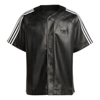 adidas Faux Leather Adicolor 3-Stripes Baseball Shirt Asia Sizing 'Black' IZ4048