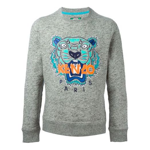Men's KENZO Embroidered Pattern Round Neck Long Sleeves Gray F555SW0014XL-98