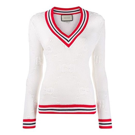 (WMNS) Gucci V Collar logo Knit Sweater Female White 579815-XKARR-9376