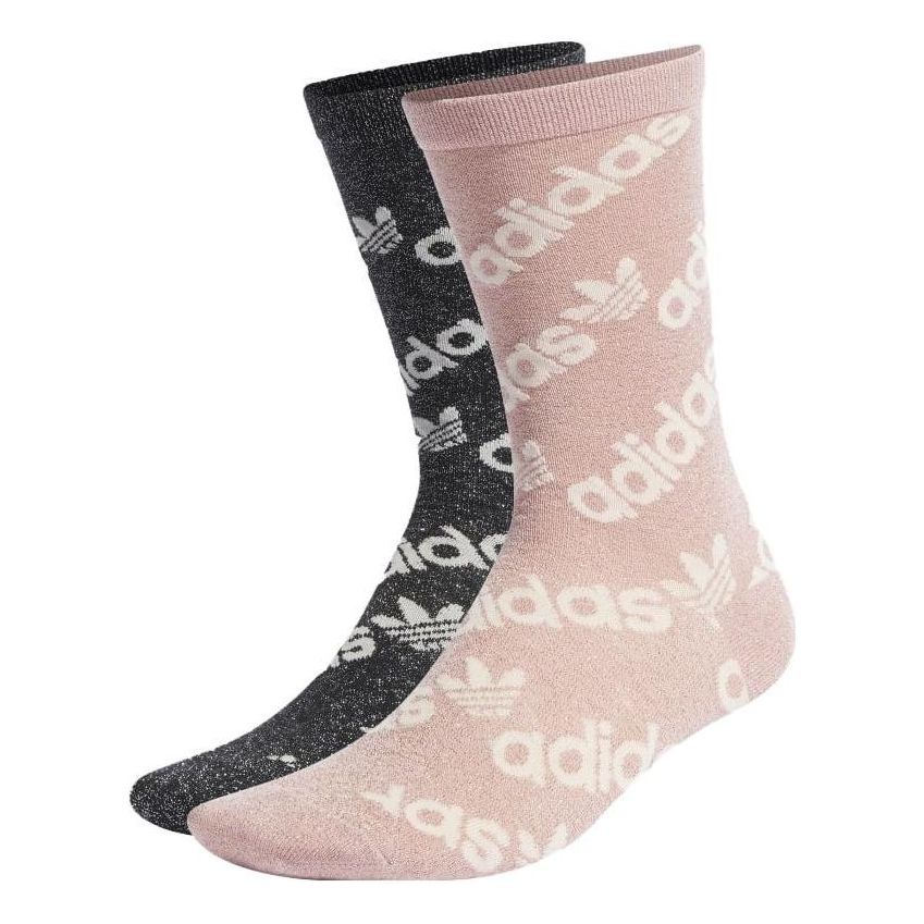 adidas originals Logo Crew Socks 2 Pairs 'Black Pink' HM2283