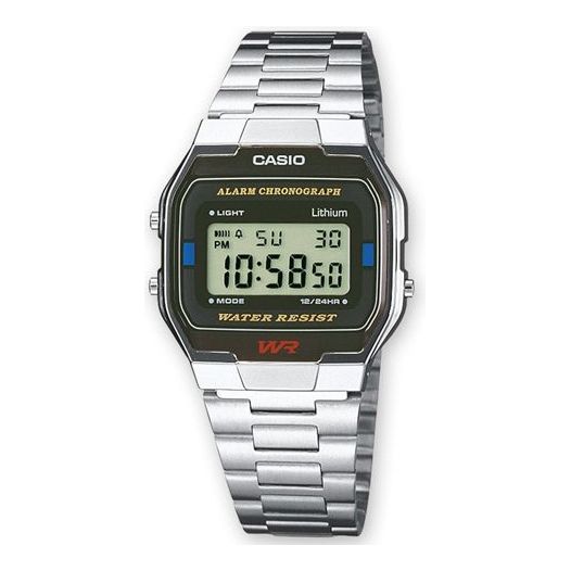 CASIO Stainless Steel Strap Mens Silver Digital A163WA-1QES