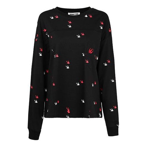 McQ Alexander McQueen Swallow Printing Casual Long Sleeves Black 545521-RMJ38-1000