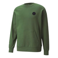 PUMA Solid Color Logo Round Neck Pullover Long Sleeves Unisex Green 532241-67