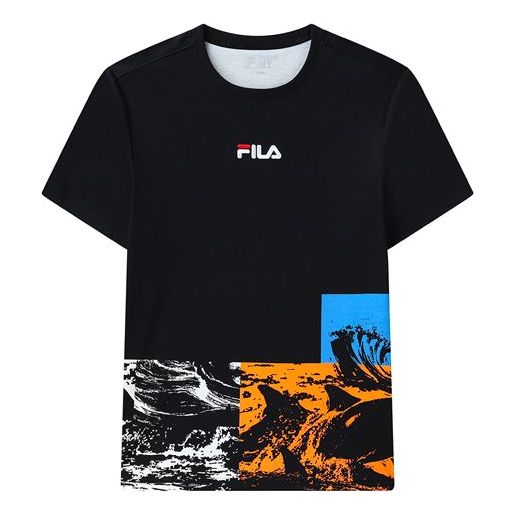 FILA Contrasting Colors Printing Pattern Sports Round Neck Short Sleeve Navy Blue F11M128110F-NV