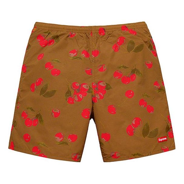 Supreme SS19 Nylon Water Short Cherry Printing Casual Shorts Unisex Khaki SUP-SS19-10456