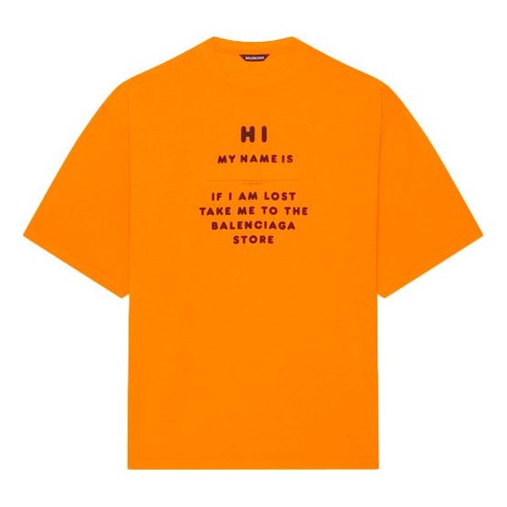 Men's Balenciaga FW21 HI MY NAME IS WIDE FIT Alphabet Printing Retro Knit Short Sleeve Orange 661715TKVH57513
