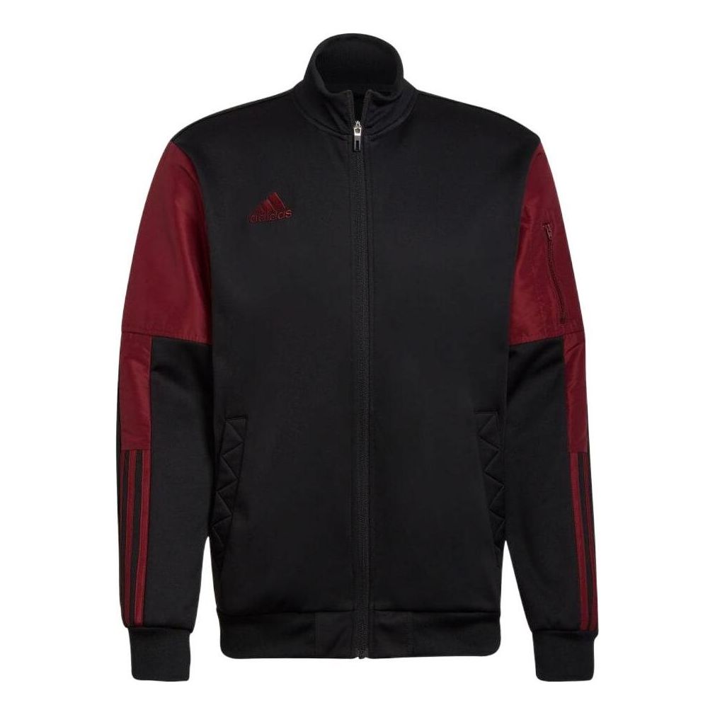 Men's adidas Casual Sports Stripe Colorblock Zipper Long Sleeves Japanese Version Black Jacket H60011