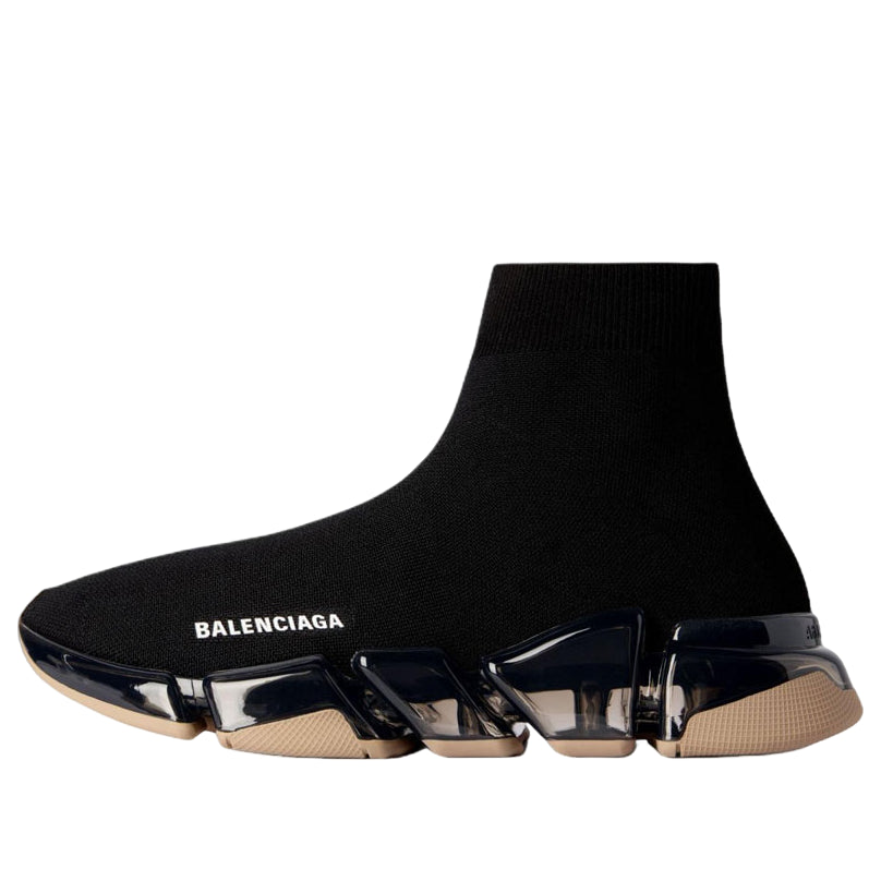 (WMNS) Balenciaga Speed 2.0 Full Clear Sole Recycled Knit 'Black Beige' 617196W2DC41092