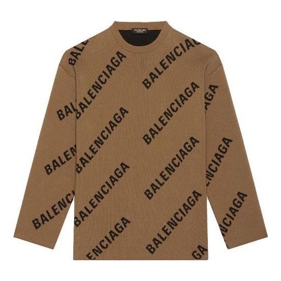Balenciaga All Over Logo Crewneck Wool Knit Sweater 'Light Brown' 657401T32002900