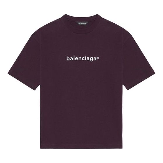 Balenciaga SS21 Chest Logo Round Neck Short Sleeve Purple 612966TIV545182