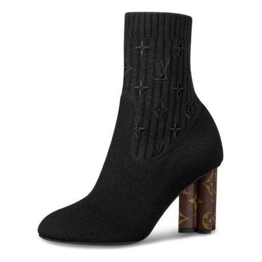 (WMNS) LOUIS VUITTON Silhouette Heels 'Black Knit Monogram with Brown Heels' 1A8558