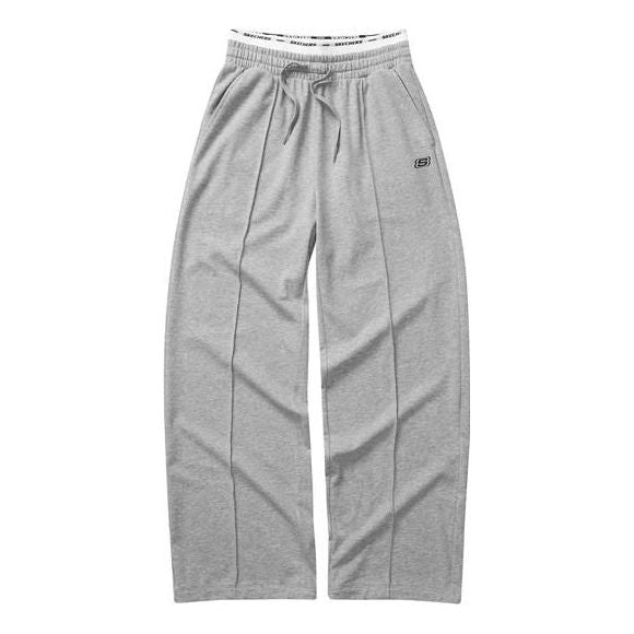 (WMNS) Skechers Elastic Waist Straight Wide-Leg Casual Pants 'Grey Black' L223W063-NX
