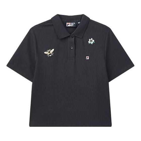 (WMNS) FILA Bee Flower Embroidered Short Sleeve Polo Shirt Blue F11W028118F-NV