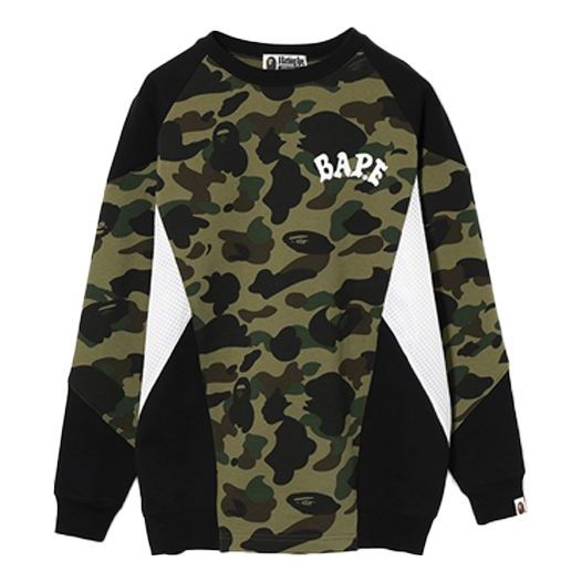 BAPE Alphabet Printing Camouflage Splicing Sports Pullover Long Sleeves Green 0ZXSWW213505C