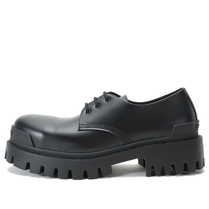 Balenciaga Cowhide Lacing Thick Sole Casual Leather Shoes Black 600600-WA960-1000