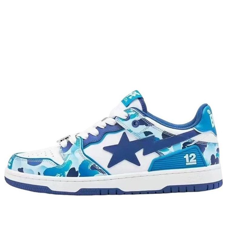 (WMNS) A BATHING APE Sk8 12 Leather Low 'White Blue' W291008-WHITE