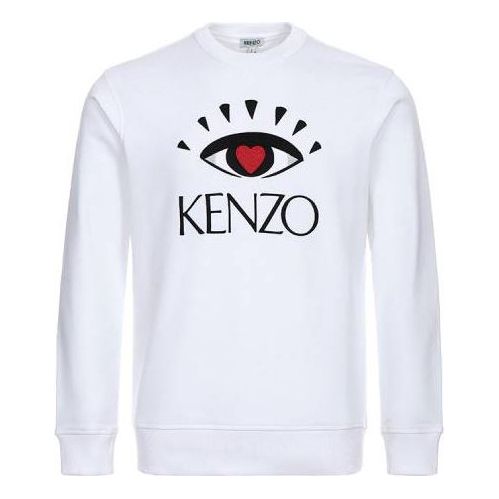 Men's KENZO Embroidered Pattern Logo Long Sleeves Pullover White F965SW0434X4-01