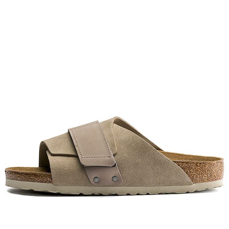 Birkenstock Kyoto Nubuk Leather Narrow Fit Slides ' Taupe' 1015573