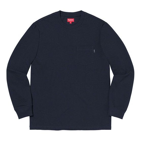 Supreme FW19 Week 12 L/S Pocket Tee Navy Long Sleeves Navy Blue SUP-FW19-1034