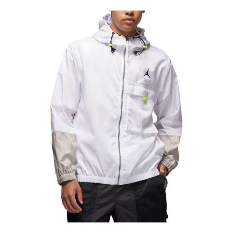 Men's Air Jordan MJ JMPMN STMT Printing Logo Zipper Hooded Jacket White DM1867-100