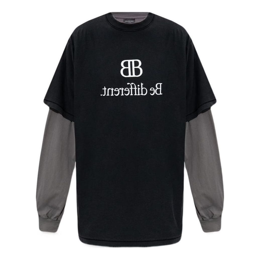 Balenciaga BB Be Different Patched T-Shirt Long Sleeve T-Shirt 'Black Grey' 720407TNVV31070