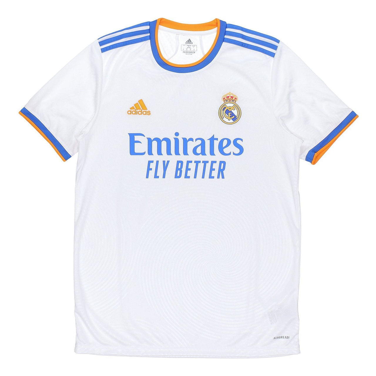 قميص كرة قدم/كرة قدم بأكمام قصيرة من adidas real Madrid 21-22 Season SW Fan Edition Home Alphabet Logo Stripe Sports Soccer/Football Jersey أبيض GQ1359