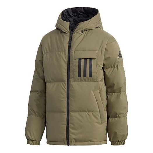 جاكيت adidas Rev 3st Down Ho Stay Warm Reversible Outdoor بغطاء رأس وأسفل بلون بني كاكي EH4009