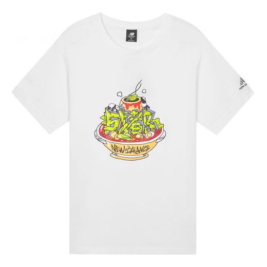 New Balance Casual Sports Pattern Printing Loose Short Sleeve Couple Style White AMT12361-WT