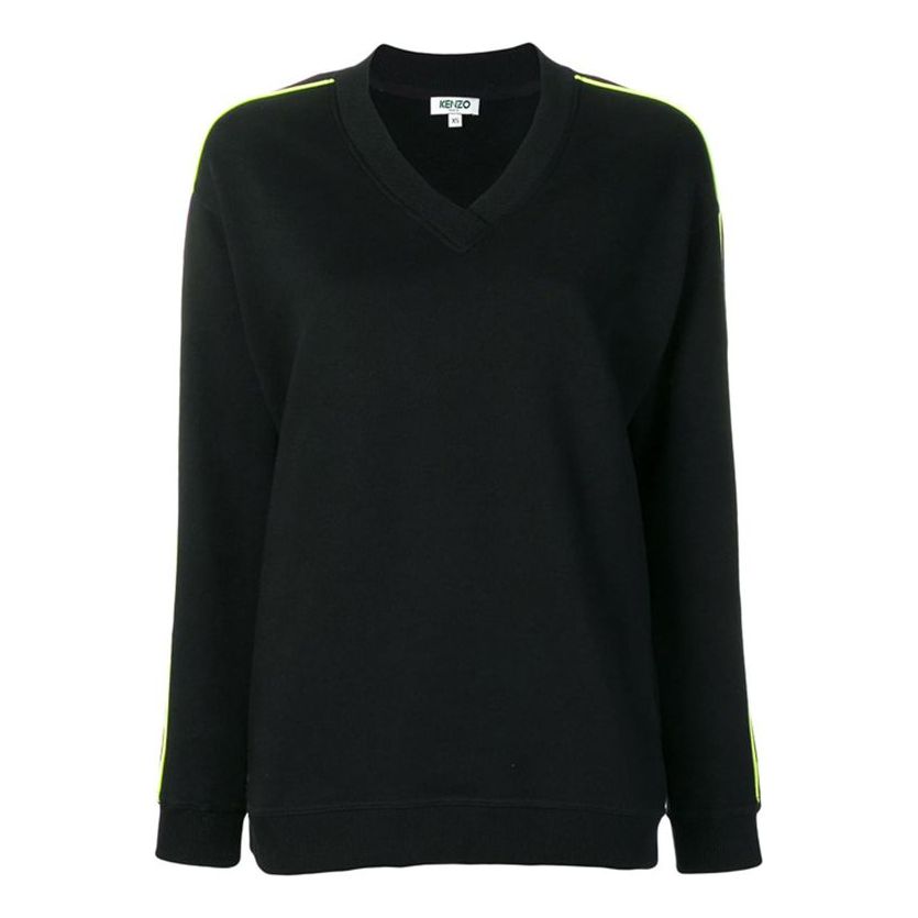 (WMNS) هودي رياضي بشعار KENZO وفتحة رقبة على شكل حرف V باللون الأسود F952SW774952-99B
