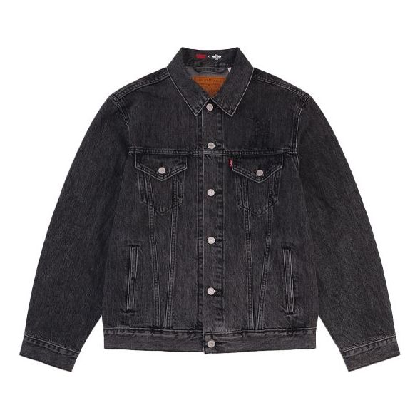 Men's Levis x Disney Crossover Embroidered Pattern lapel Long Sleeves Jacket Black A0880-0000