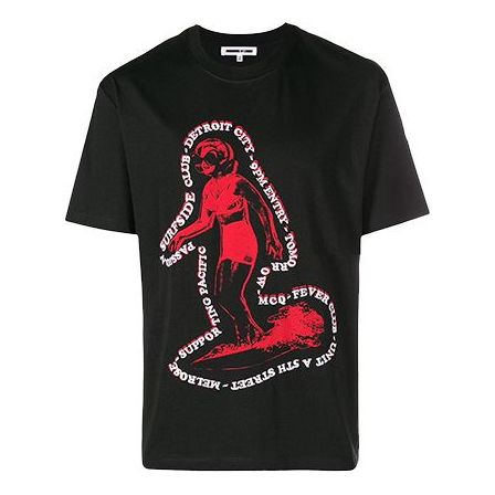 Men's McQ Alexander McQueen Printing Cotton Round Neck Short Sleeve Black 291571-RMT21-1000