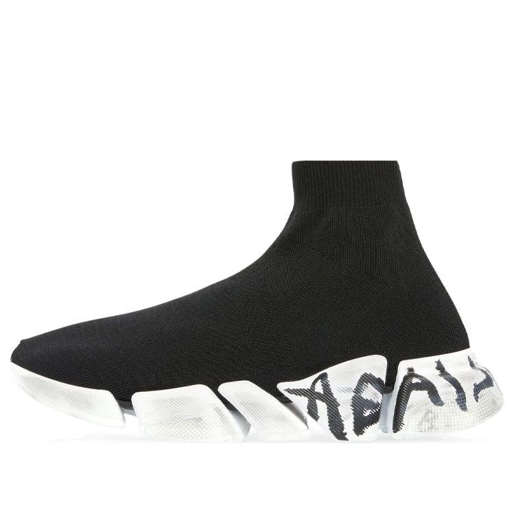 (WMNS) Balenciaga Speed 2.0 Graffiti Sneakers 'Black Recycled Knit and White Sole Unit' 617196W2DD41091