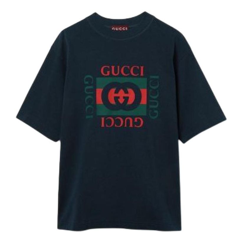 Gucci Cotton Jersey T-Shirt With Gucci Print 'Navy' 784361-XJGKA-4735