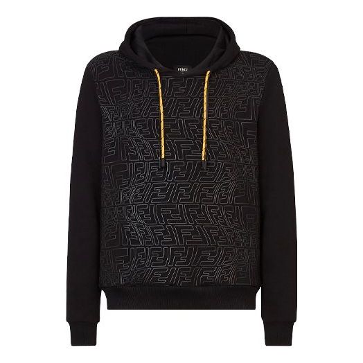 Men's FENDI FW21 Drawstring Hood Long Sleeves Knit Sports Black FY1043AGACF0QA1