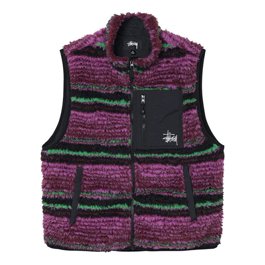 Stussy Striped Sherpa Vest 'Grape' 118468