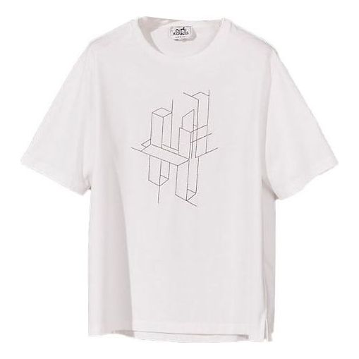 Men's HERMES FW21 3D Effect Alphabet Pattern Round Neck Pullover Short Sleeve White T-Shirt H167610HA90